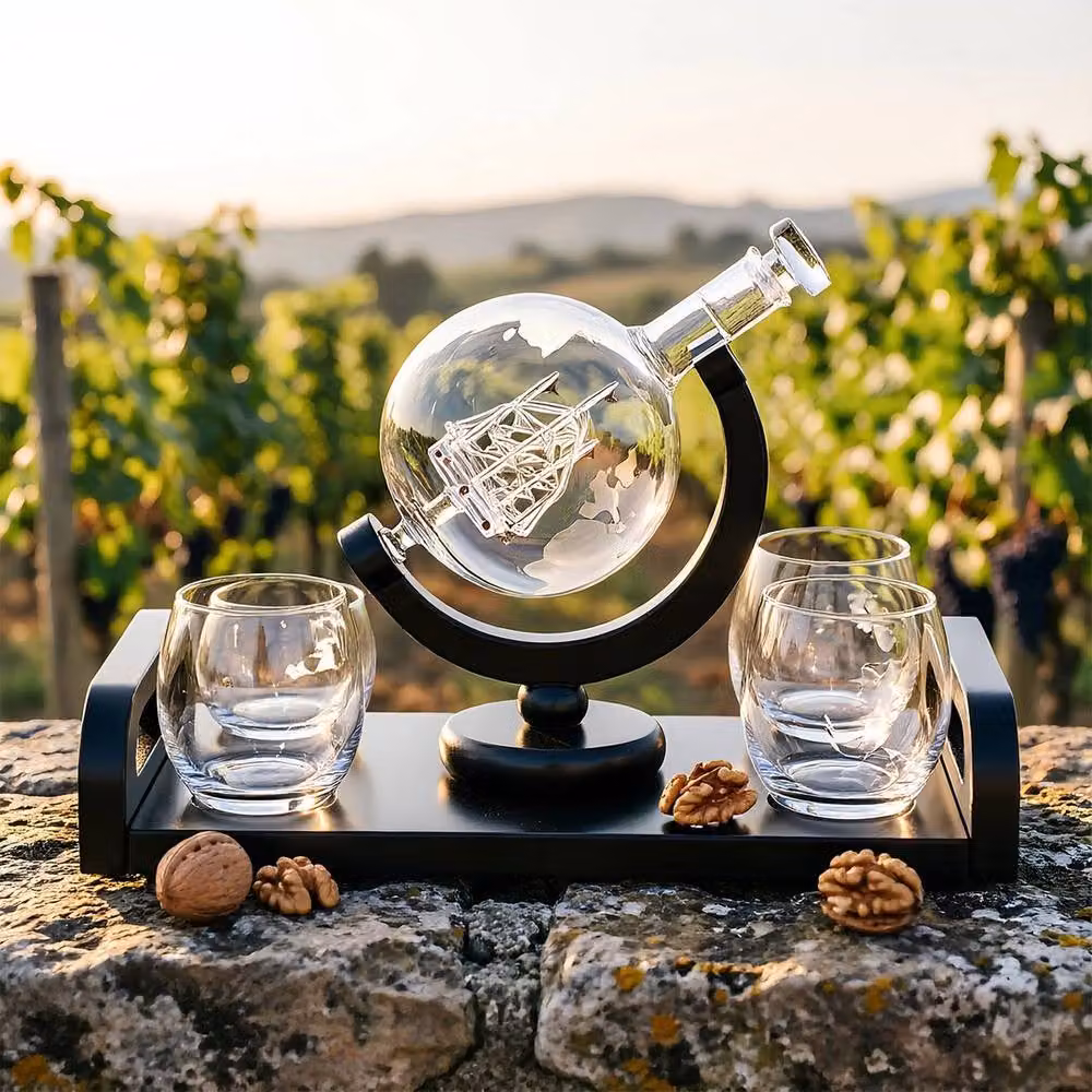 NESTLUNE Whiskey Decanter Set with 1000ml Clear Glass Globe Carafe – 4