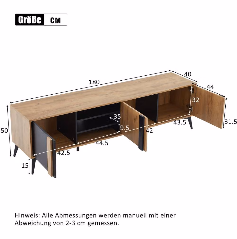 STILVORA TV Stand with 3 Door Cabinets and 4 Open Shelves in Brown – 2