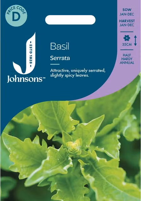 Johnsons Seeds Serrata Basil Seeds for Herb and Vegetable Gardens