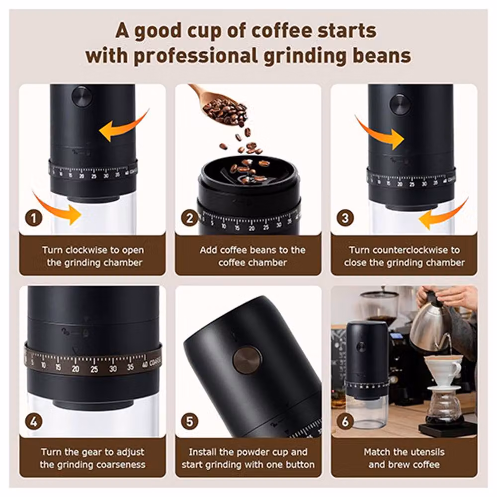 Dragodirect Portable Rechargeable Electric Coffee Grinder with Conical Ceramic Burr in Black – 2
