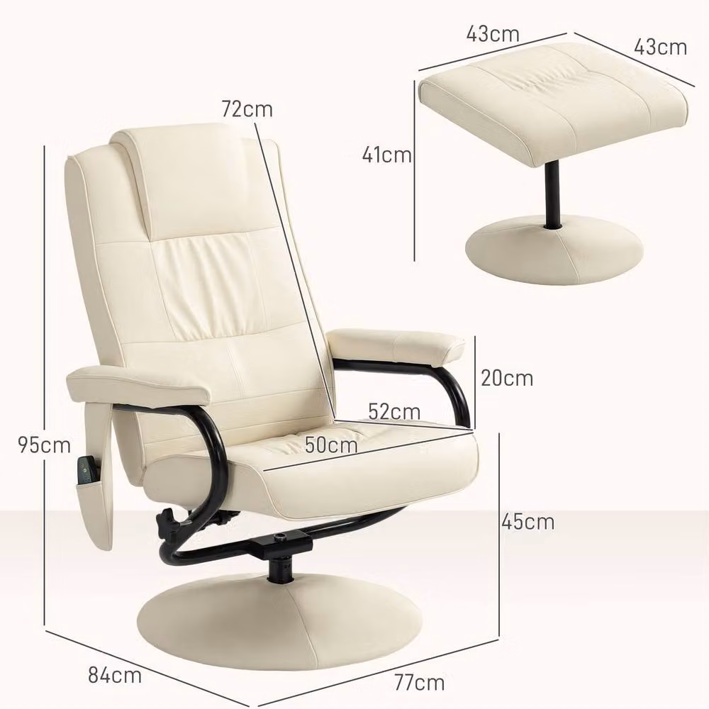 STILVORA Modern Relax Recliner Chair with Matching Ottoman in Beige Synthetic Leather – 2