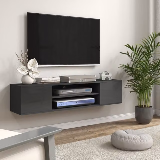 HOMCOM Modern Glossy Floating TV Stand Cabinet in Grey