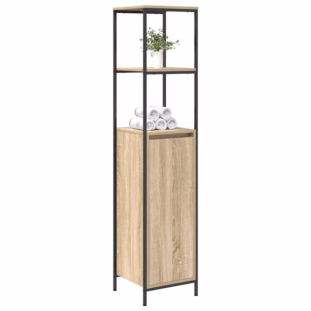 Berkfield Home Sonoma Oak Bathroom Cabinet with Shelves and Hinged Doors, Light Oak, W/D/H: 36 x 35 x 165 cm – 3