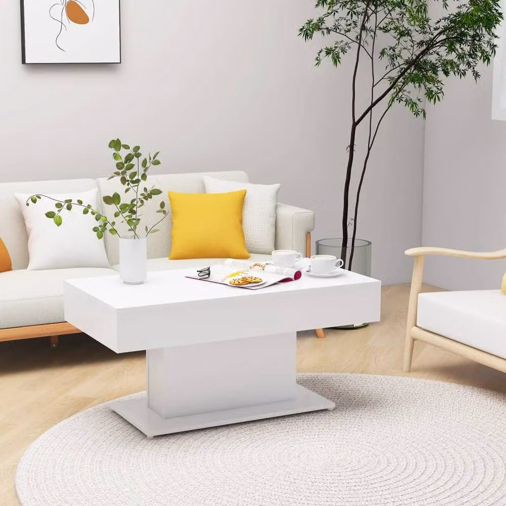 Berkfield Home Modern White Coffee Table in Engineered Wood, W/D/H: 96 x 50 x 45 cm – 2