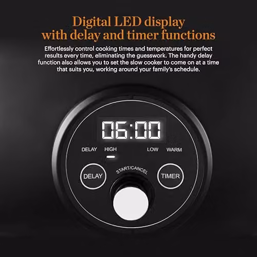 Tower 3.5L Digital Slow Cooker with Timer and Digital Display, Black and Silver – 7