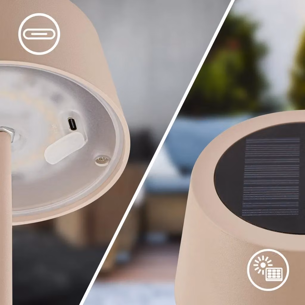 Briloner Beige Solar Powered CCT LED Dimmable Table Lamp with Touch Control – 4