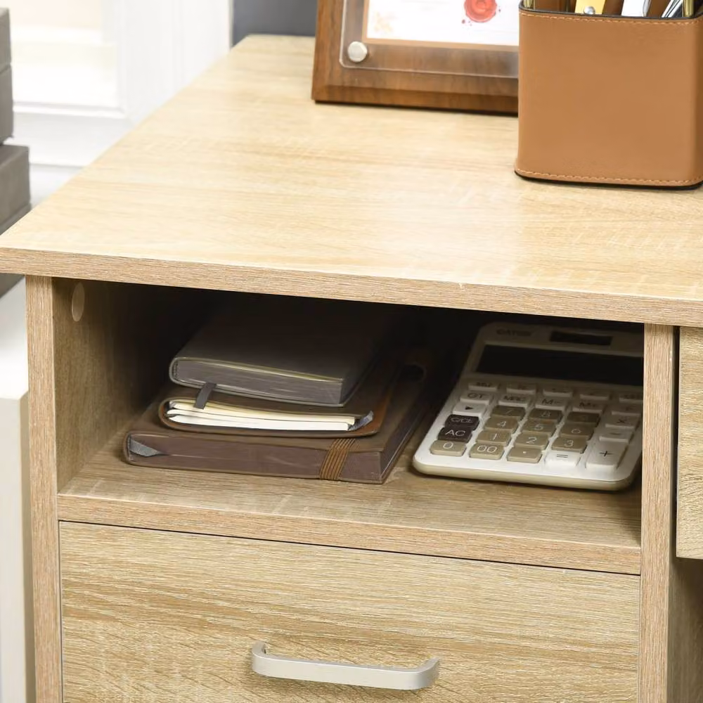 Wyld Haus Yodino Computer Desk in Brown Oak Finish with 5 Drawers and Side Shelving, W/D/H: 110 x 50 x 76 cm – 6