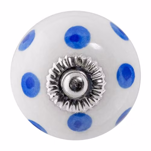 Nicola Spring Ceramic Cabinet Knob in White and Blue Polka Dot Design – 1