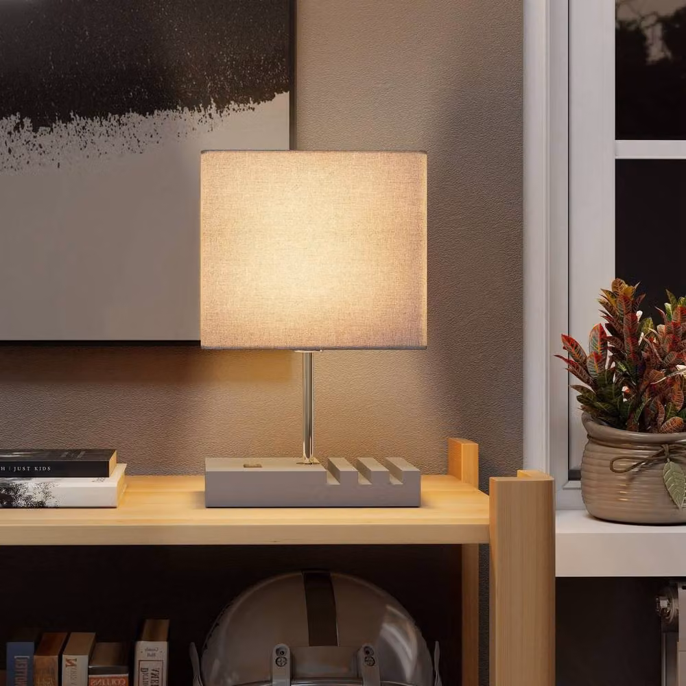 Wyld Haus Kata Grey Wood Bedside Lamp with Fabric Shade – 8