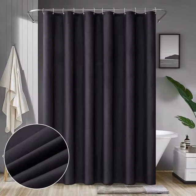 NESTLUNE Extra Long Grey Fabric Shower Curtain, Waterproof and Mould Resistant Polyester Panel – 1