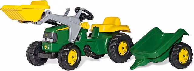 John Deere Green Pedal Tractor with Loader and Trailer