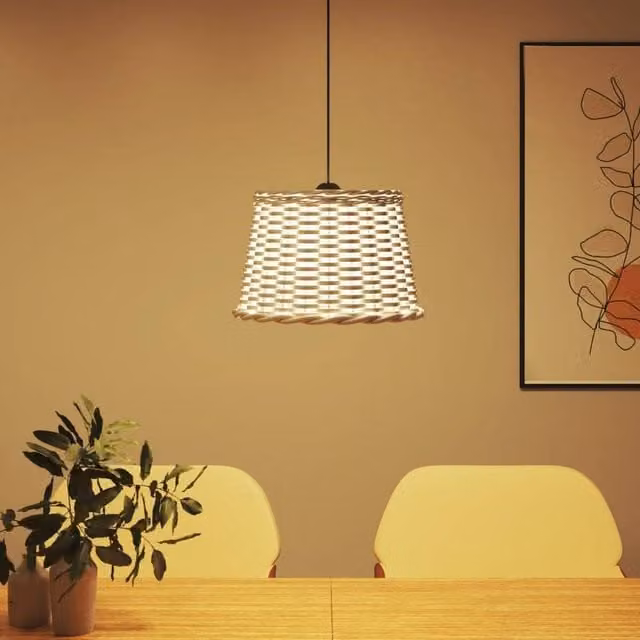 Berkfield Home Charming Round Wicker Ceiling Lamp Shade in White, W: 40 cm, H: 26 cm – 1