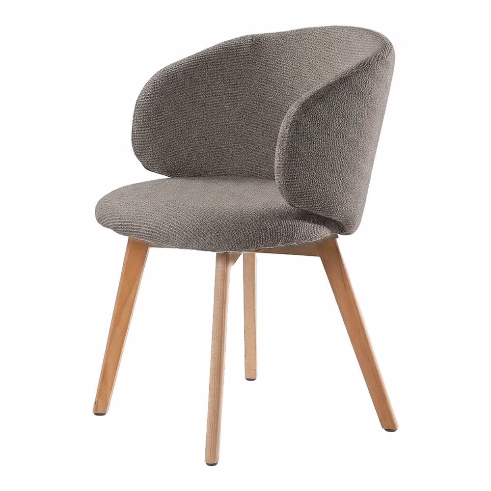 CALICOSY Solene Set of 2 Brown Fabric Dining Chairs with Beech Wood Legs, Height: 79 cm – 3