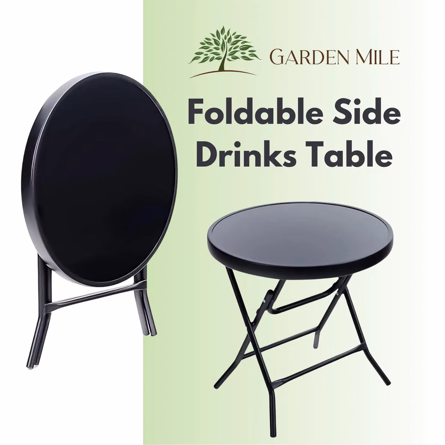 Marco Paul Black Circular Folding Garden Side Table with Metal and Glass Top, Diameter: 45 cm – 4