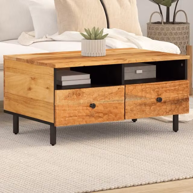 Berkfield Home Acacia Wood Coffee Table in Brown, W: 80 cm, D: 54 cm, H: 40 cm – 1