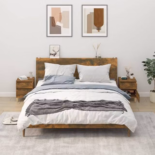 Berkfield Home Set of 2 Smoked Oak Bedside Cabinets in Brown, W/D/H: 40 x 35 x 50 cm