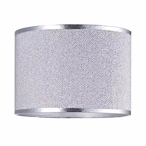 Happy Homewares Modern Mini Diamond Silver Glitter Fabric Cylinder Lamp Shade, Diameter: 25 cm