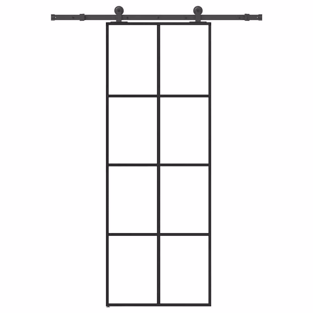 Berkfield Home Industrial Sliding Door with Hardware Set, Black Aluminium and Transparent ESG Glass, W: 76 cm, H: 205 cm – 2