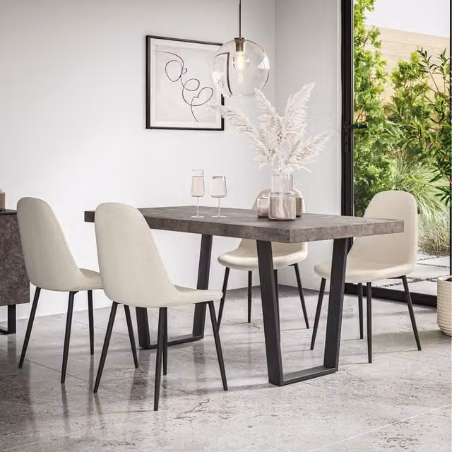 More4Homes Aria Dining Set with Concrete Effect Rectangular Table and 4 Maya Boucle Chairs in White and Black