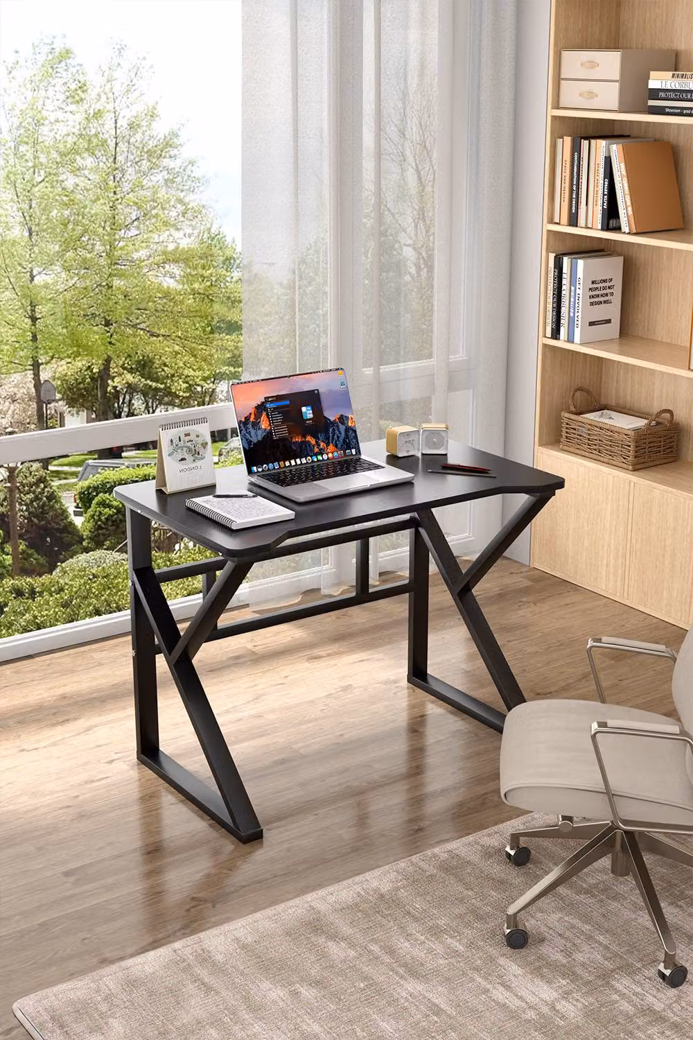 H&O Direct K-Shaped Frame Gaming Table and Office Desk in Black – 2