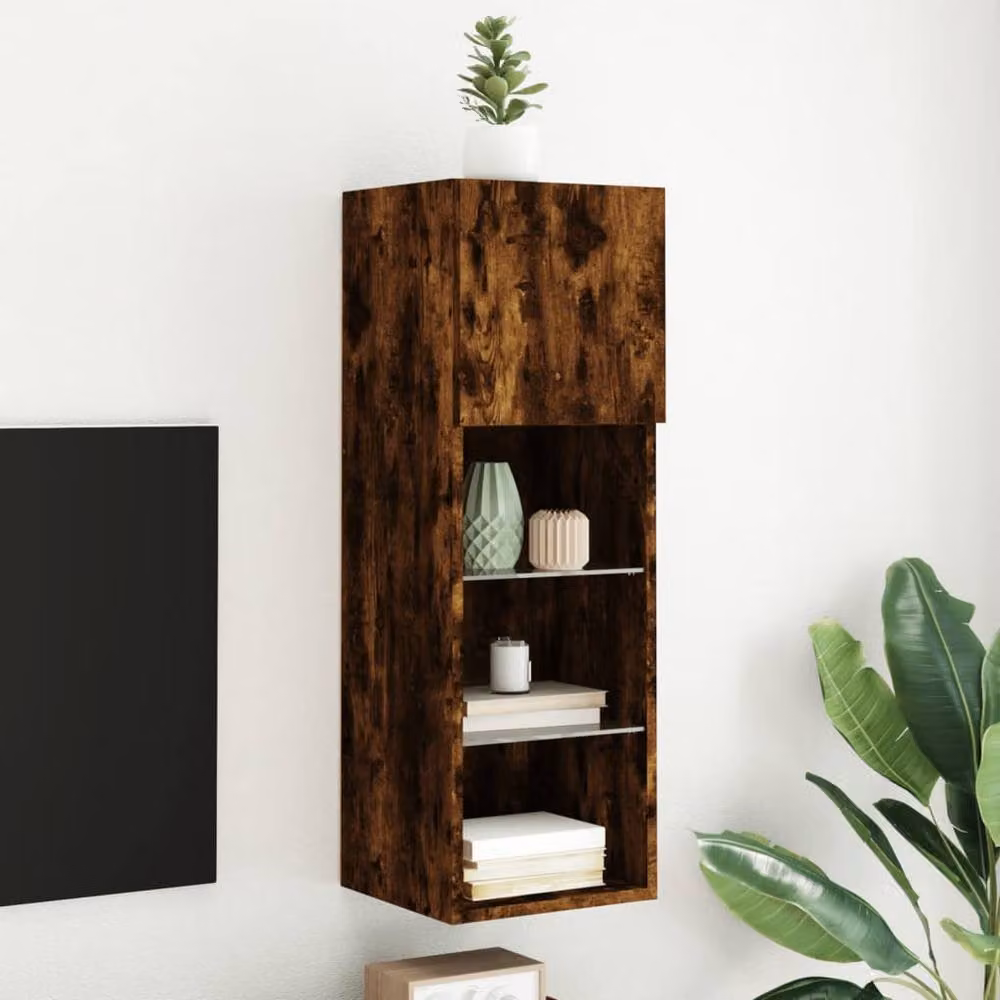 Berkfield Home Modern TV Cabinet with LED Lights in Smoked Oak Brown, W/D/H: 30.5 x 30.0 x 90.0 cm – 2