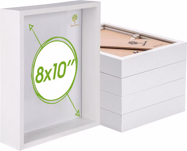 Nicola Spring Pack of 5 White Rectangular 3D Deep Box Photo Frames, W/H: 20.32 x 25.4 cm