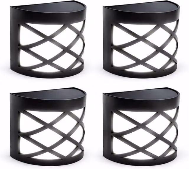 Gardenwize Pack of 4 Solar Powered LED Deck Fence and Wall Lights in Black with Warm White Light and IP65 Waterproof Rating
