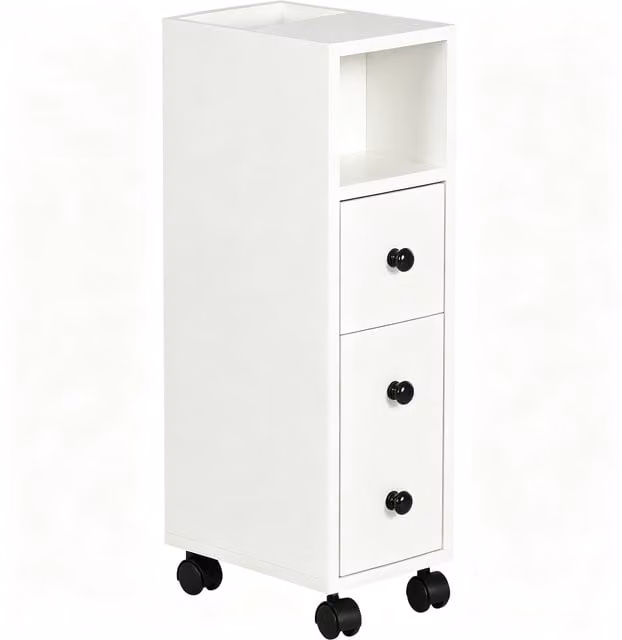 kleankin Slimline Freestanding Bathroom Storage Unit with 2 Drawers and 2 Open Compartments in White