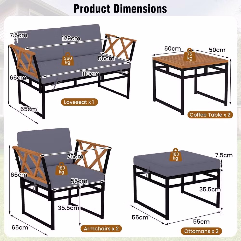 Gymax 7-Piece L-Shape Sectional Garden Sofa Set with Coffee Table and Ottoman in Brown – 2