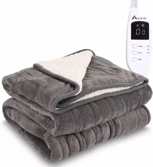 Alivio Premium Electric Low Energy Heated Sherpa Blanket in Grey, W/D/H: 130 x 160 cm – 1