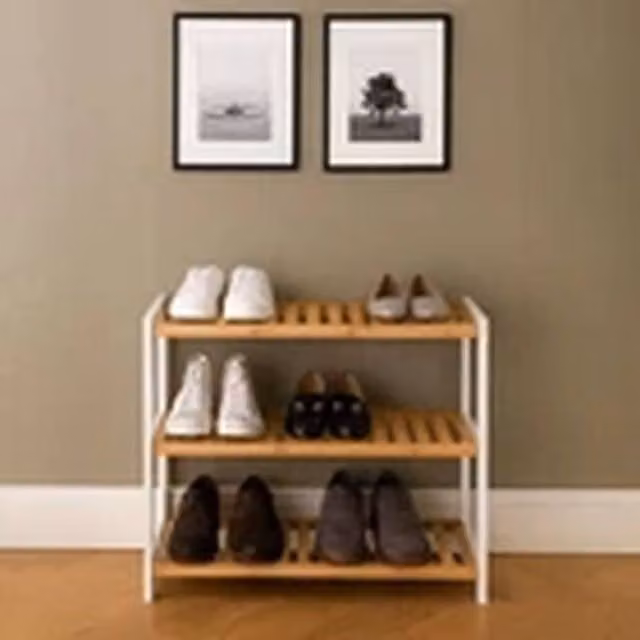 Havendro 3-Tier Bamboo Shoe Rack in Natural and White, W/D/H: 70 x 26 x 55 cm