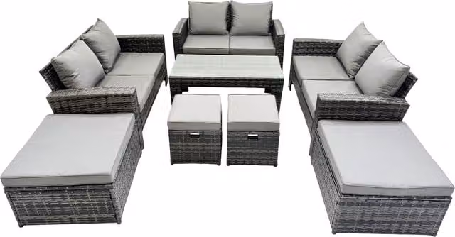 Fimous Outdoor Love Sofa Set with Oblong Coffee Table and 4 Stools in Dark Grey