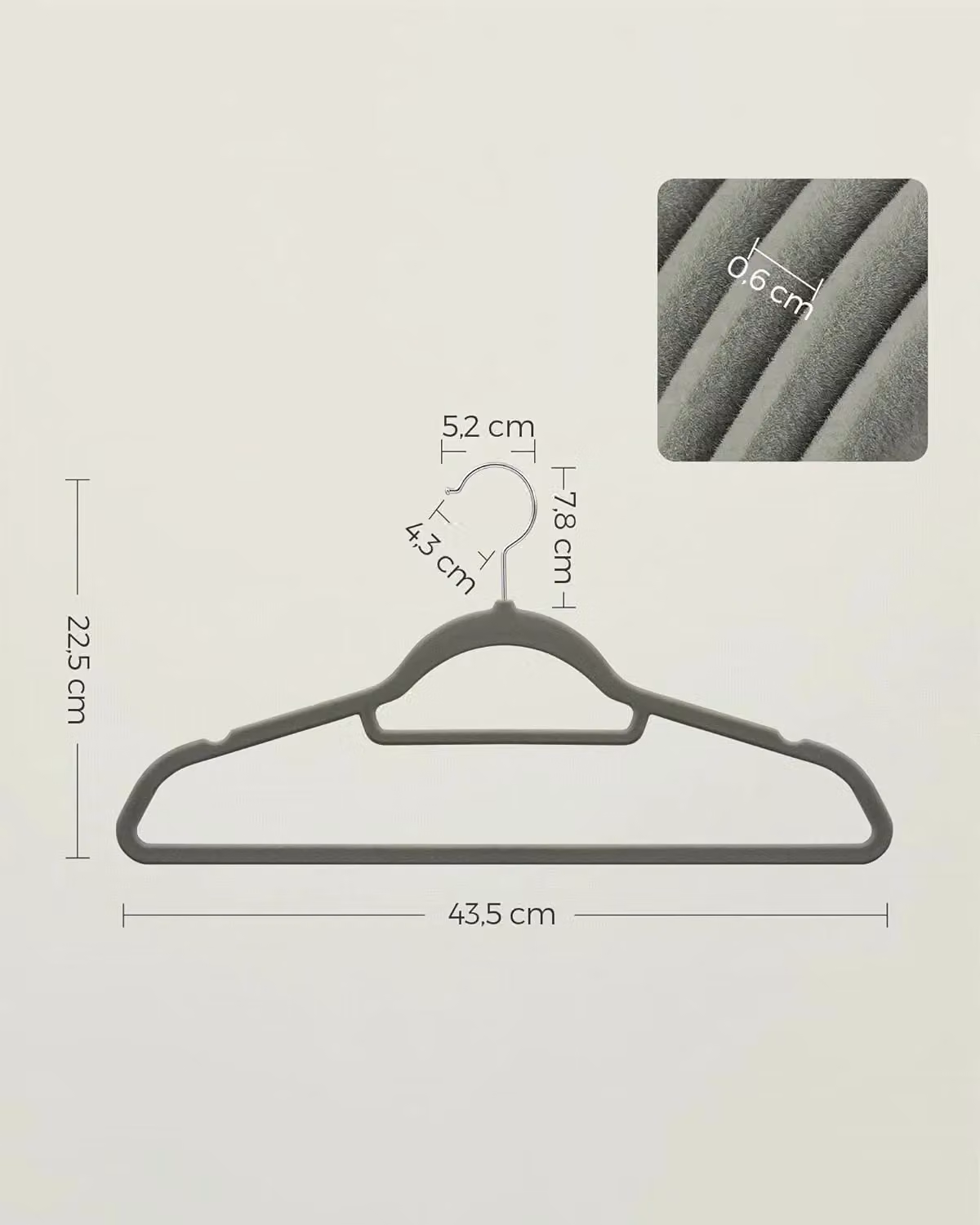 SONGMICS Set of 20 Non-Slip Velvet Flocked Clothes Hangers with Tie Bar in Dark Grey – 2