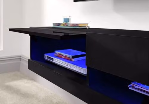 GFW Galicia Black Wall Mounted TV Unit with Integrated LED Lighting, W: 120 cm, D: 38 cm, H: 30 cm – 5