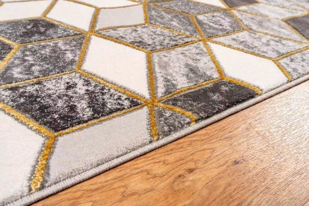 Celebrity Interiors Bianco 207IA Geometric Rug in Grey and Gold, W: 80 cm, L: 150 cm – 2