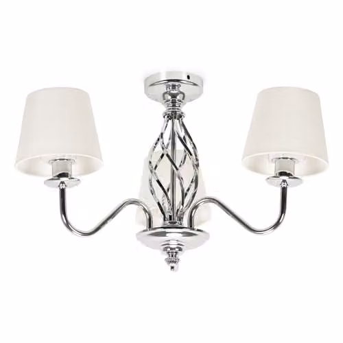 ValueLights Traditional 3-Light Chrome Ceiling Chandelier with White Fabric Lampshades and Included LED Bulb – 1