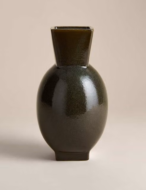 M&S Tall Round Flare Ceramic Tabletop Vase in Multicolour and Green
