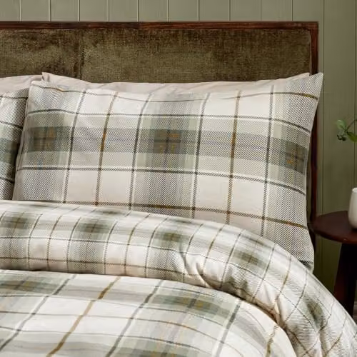 Catherine Lansfield Brushed Troon Check Single Duvet Cover and Pillowcase Set, Green, W/D/H: 135 x 200 cm and 50 x 75 cm – 2