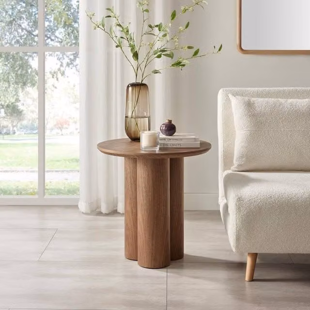 FurnitureboxUK Sutton Round Wood Veneer Side Table in Walnut