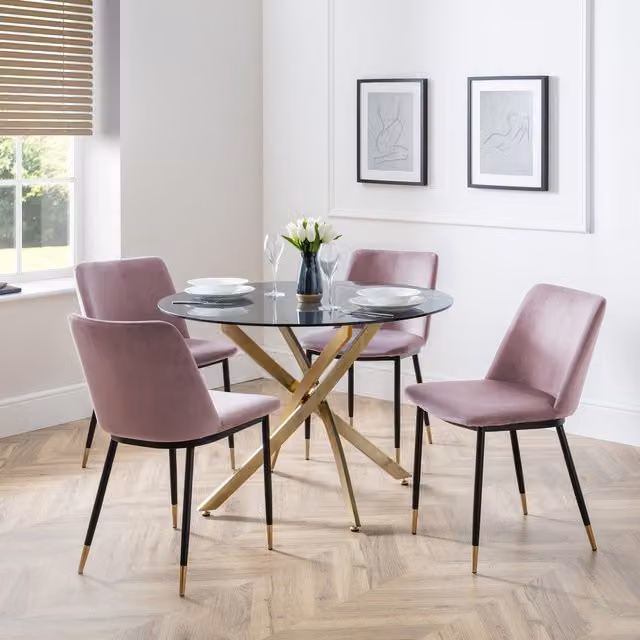 Julian Bowen Monero Round Glass Dining Table and Delaunay Chairs Set in Pink