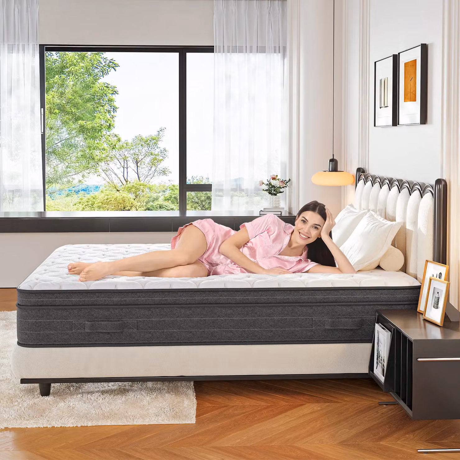 Dprodo Super King Hybrid Mattress, Medium Firm Memory Foam and Pocketed Springs, White, H 25 cm x W 200 cm x D 200 cm – 2