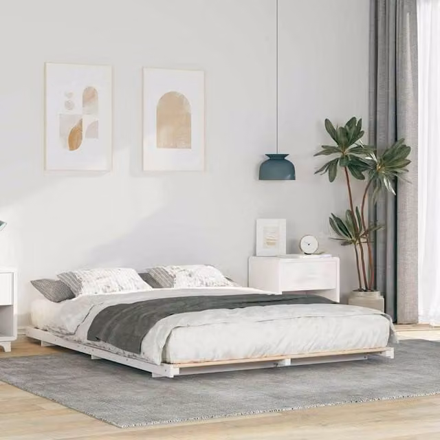 Berkfield Home White Solid Pine Wood Bed Frame W/D/H: 140 x 200 cm – 1