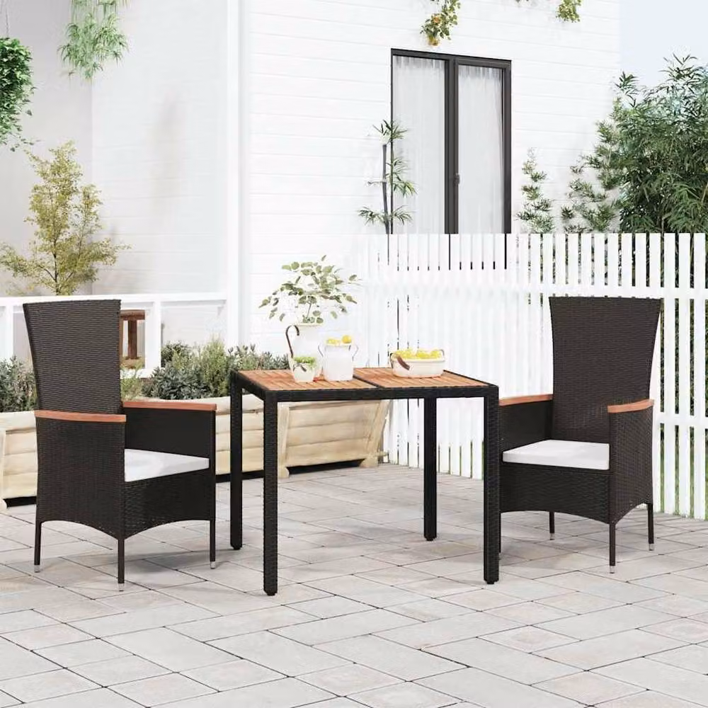 Berkfield Home Square Drop Leaf Garden Table with Black Poly Rattan and Oiled Acacia Wood Top – 2