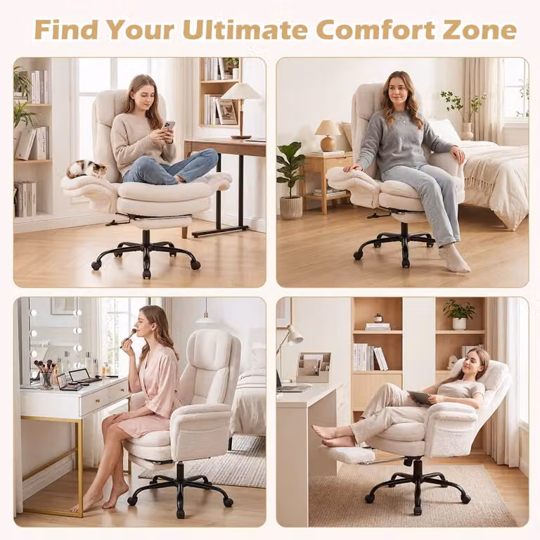 Gymax White Leather Executive Office Chair with Headrest and Foot Ring for Big and Tall Adults