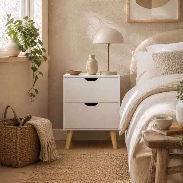 Wyld Haus Dodomi Suke 2 Drawer White Bedside Table with Natural Pine Legs W/D/H: 35 x 50.5 x 40 cm – 1