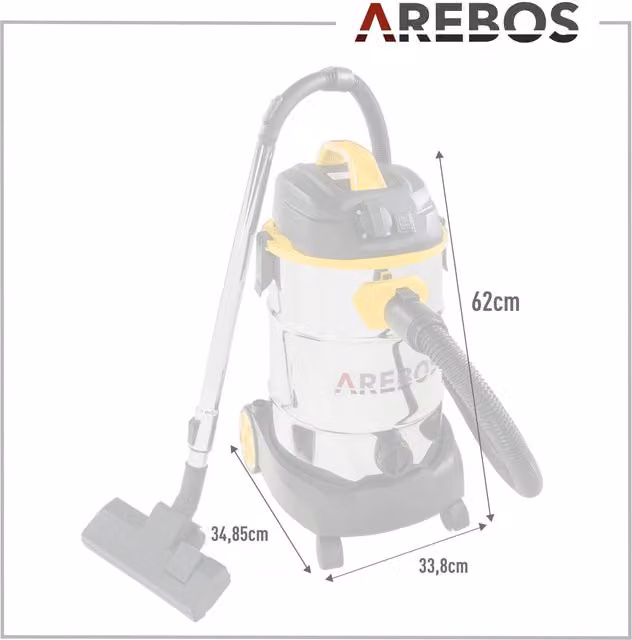 AREBOS Blue Industrial Wet and Dry Vacuum Cleaner with Stainless Steel Components