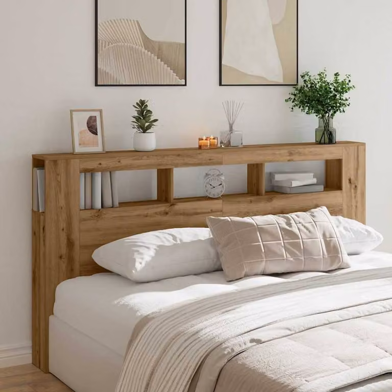 Berkfield Home Artisan Oak LED Headboard in Brown, W/D/H: 200 x 18.5 x 103.5 cm