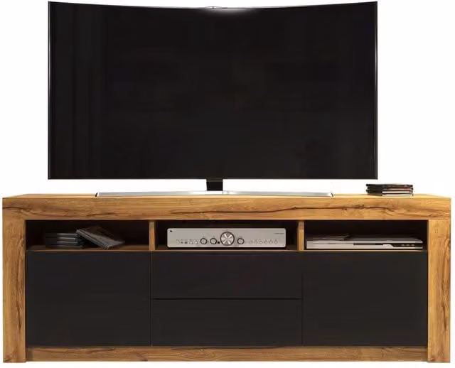 FORGEVIO Modern Oak Wood TV Unit and Sideboard Cabinet in Brown and Black – 1