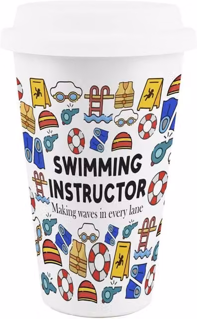 Purely Home Novelty Swimming Instructor Ceramic Travel Mug, White