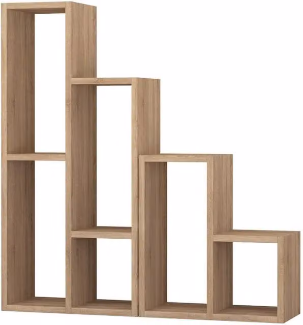 CALICOSY Sule 10-Shelf Freestanding Unit in Light Oak, Height: 89 cm